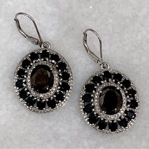 Shungite Multigemstone Sterling Silver Lever Back Statement Earrings